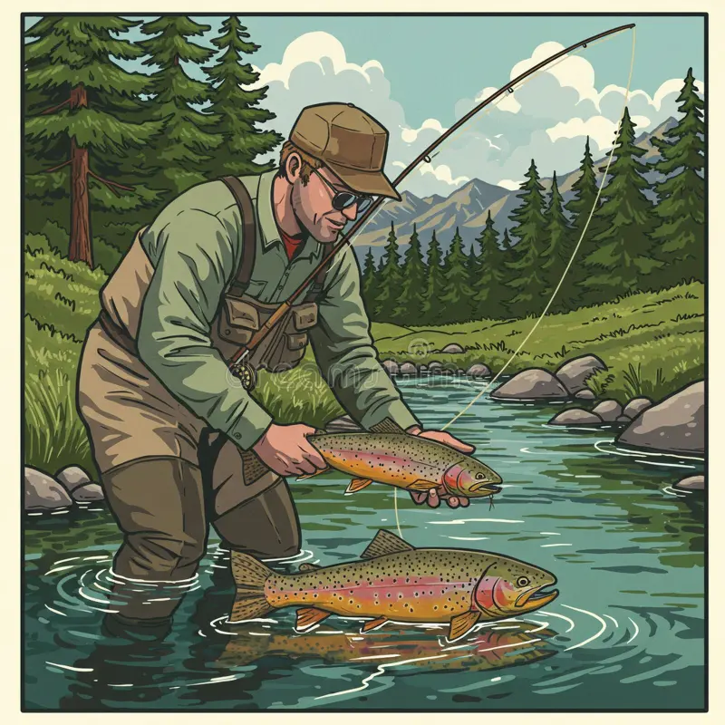 digitally-illustrated-scene-man-engaged-fly-fishing-serene-river-digitally-illustrated-scene-man-engaged-397532141